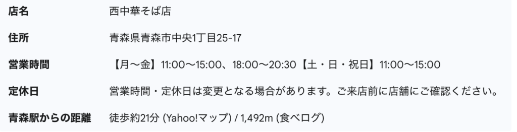 西中華そば詳細